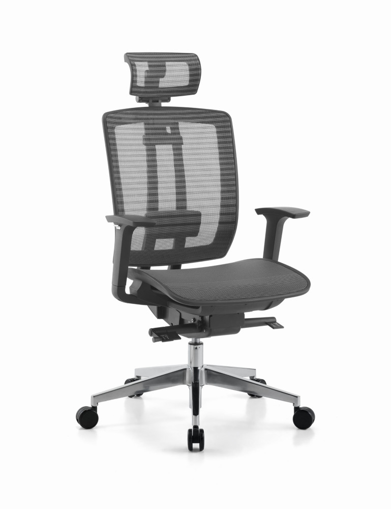 Fauteuil de bureau AIR ONE Maille Noir Hauteur rglable - Accoudoirs Dossier Appuie-tte Roulette