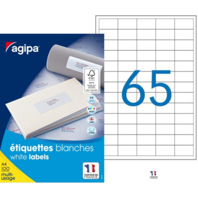 AGIPA 118990 Étiquettes blanches multi-usage 38 x 21,2 mm - Boîte de 6500