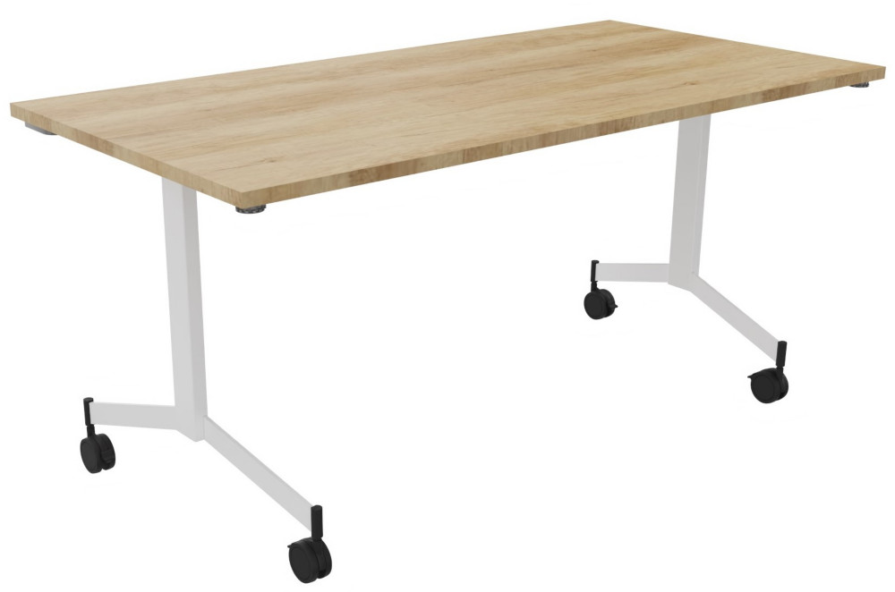 Table mobile rabattable Eureka - L.160 x P.80 cm - Plateau Chne Nebraska - Pieds Blanc