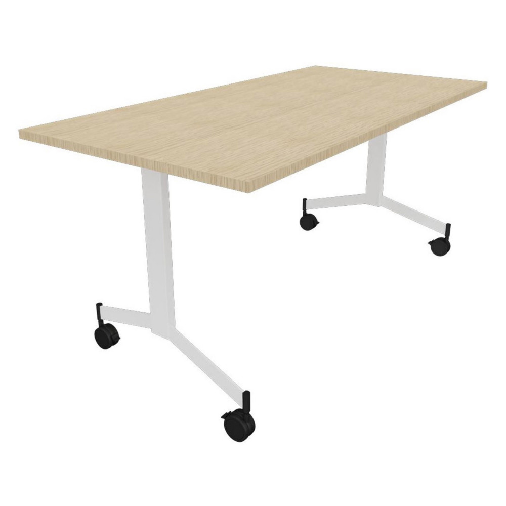 Table mobile rabattable Eureka - L.160 x P.80 cm - Plateau Chne - Pieds Blanc
