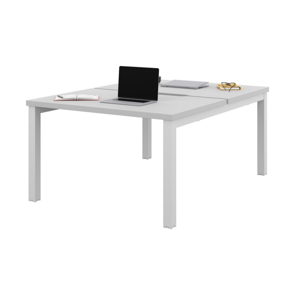 Bureau droit partag 2 postes Burocolor chancr - Dpart - L.120 x P.163 cm - Plateau Blanc - Pieds Blanc