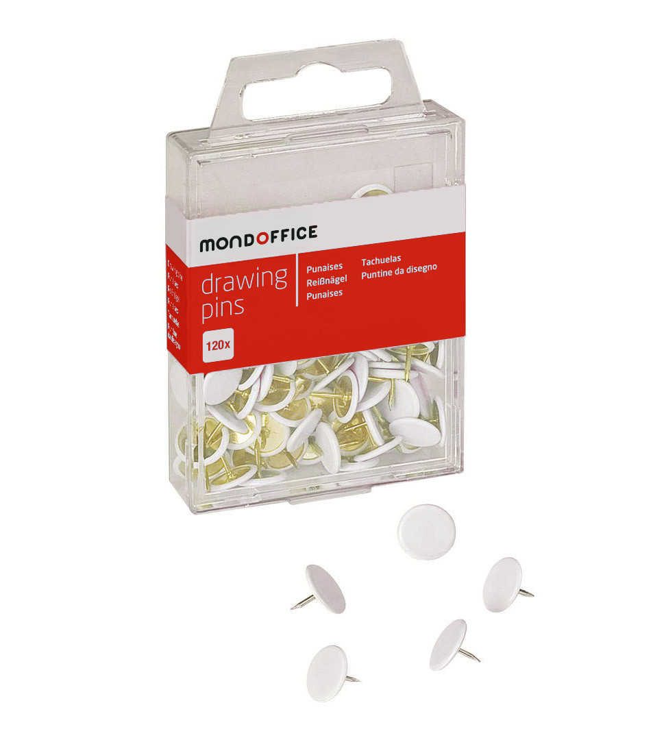 MONDOFFICE Punaises tête plate blanche en plastique -Boîte de 120
