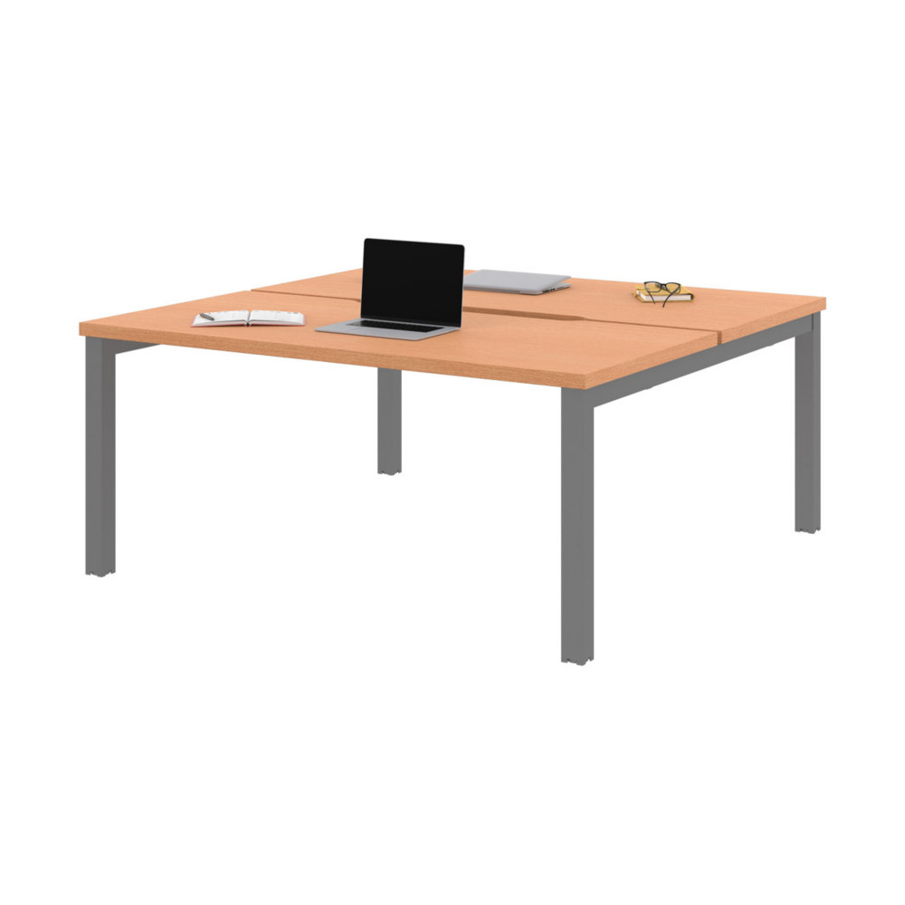 Bureau droit partag 2 postes Burocolor chancr - Dpart - L.160 x P.163 cm - Plateau Htre - Pieds Aluminium