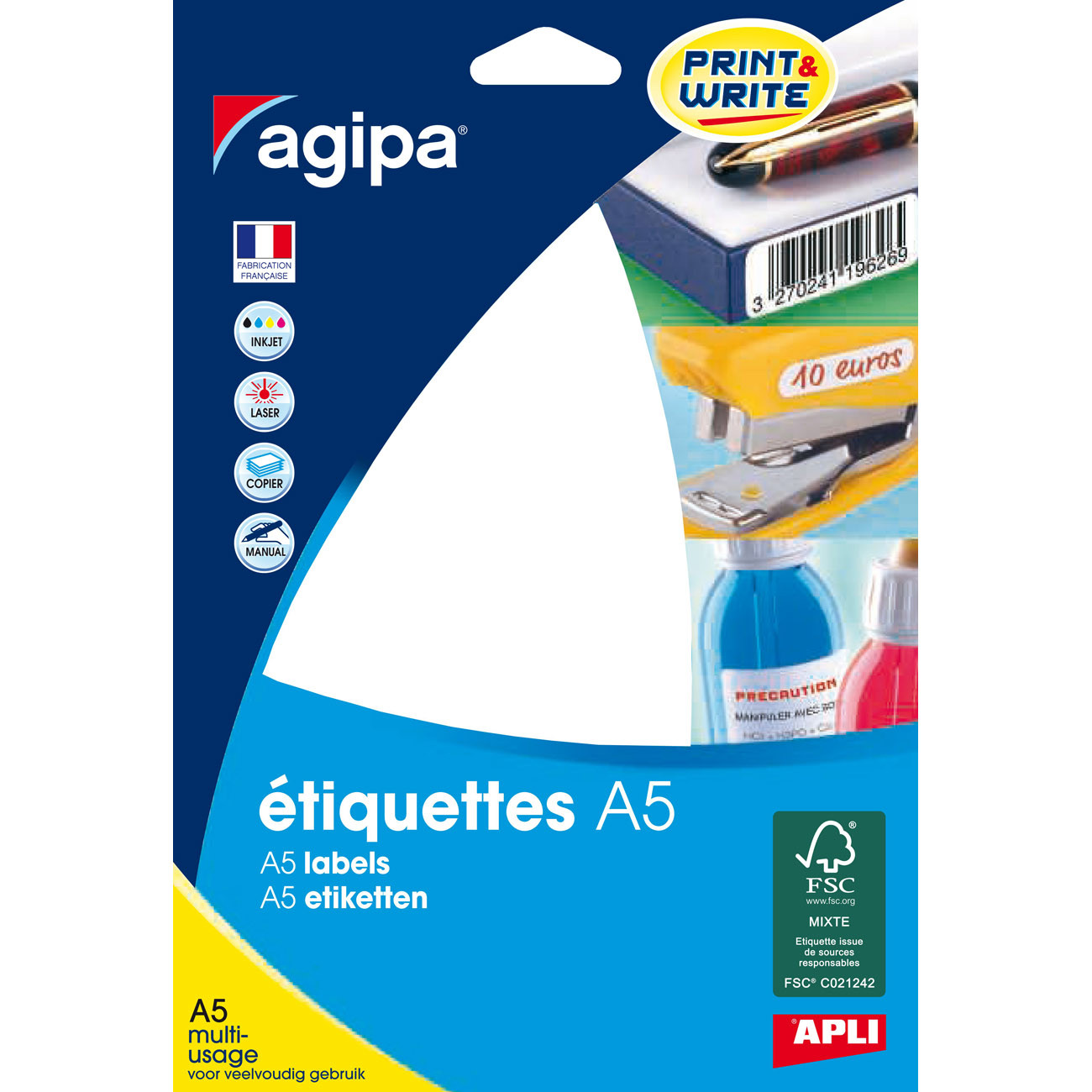 APLI Pastilles adhésives Agipa Diamètre 30 mm - 101354 - Pochette A5 de 384 étiquettes FSC - Blanc