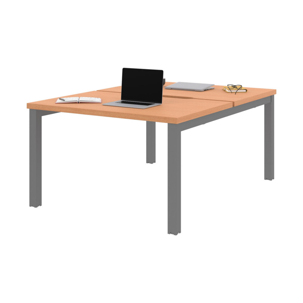 Bureau droit partag 2 postes Burocolor chancr - Dpart - L.120 x P.163 cm - Plateau Htre - Pieds Aluminium