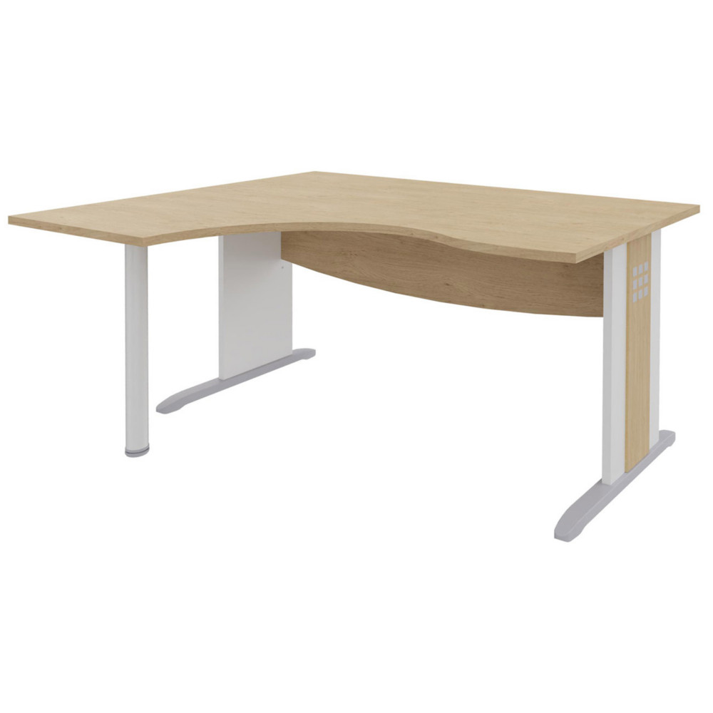 Bureau d'angle compact retour  gauche Axiome - L.160 x P.120 cm - Plateau Chne - Pieds L Blanc