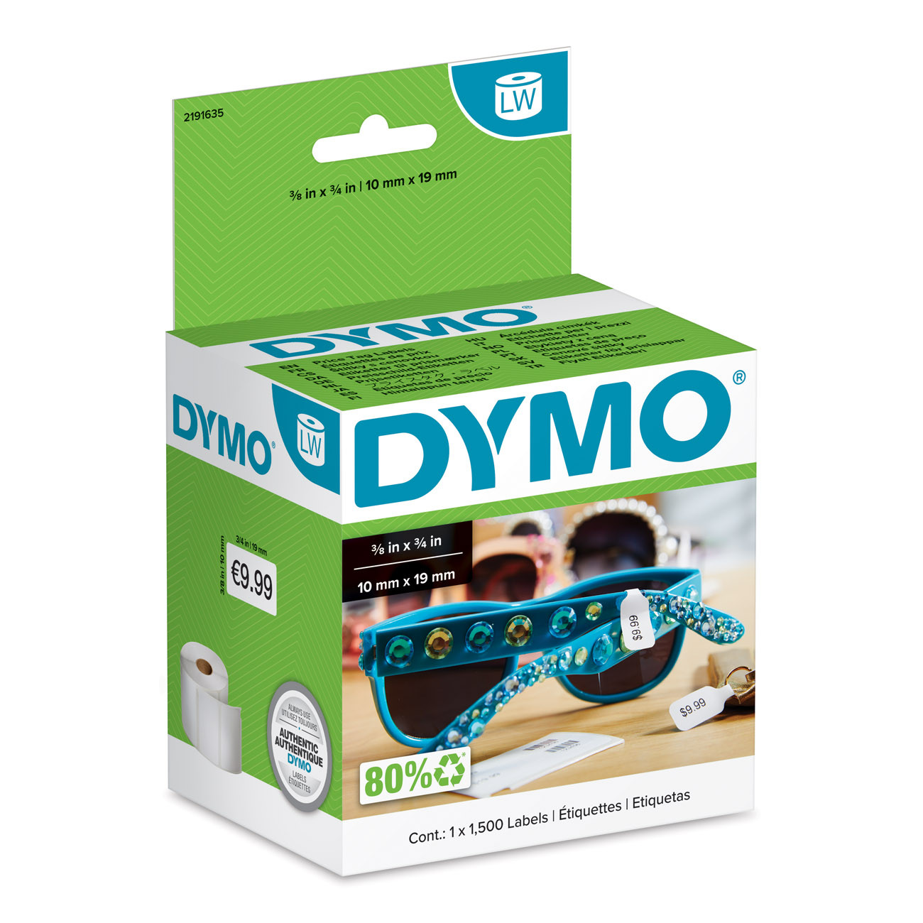 Dymo Ruban étiquette LW - 2191635 pour étiqueteuse série 5 LabelWriter - Rouleau de 1500 étiquettes de prix - 10 x 19 mm