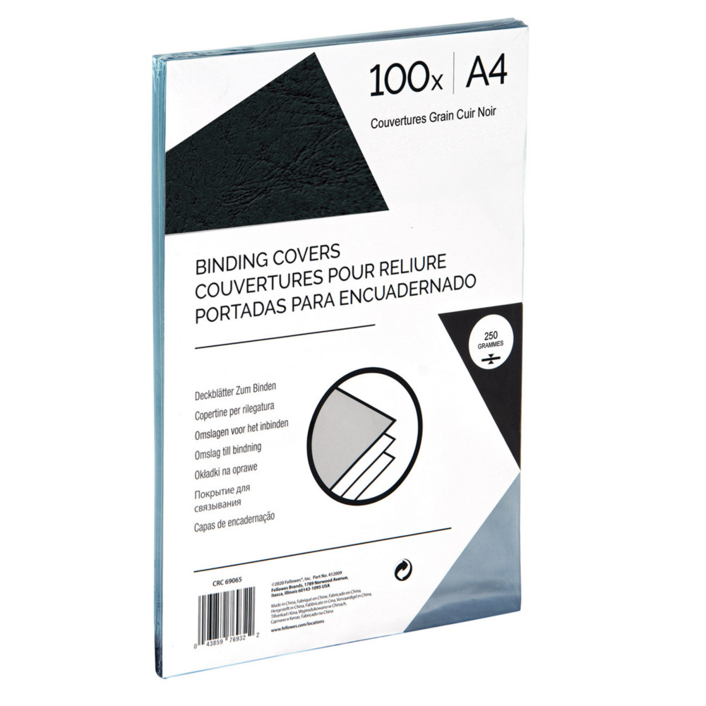 Couvertures de reliure A4 carton grain cuir sans fentre - Noir
