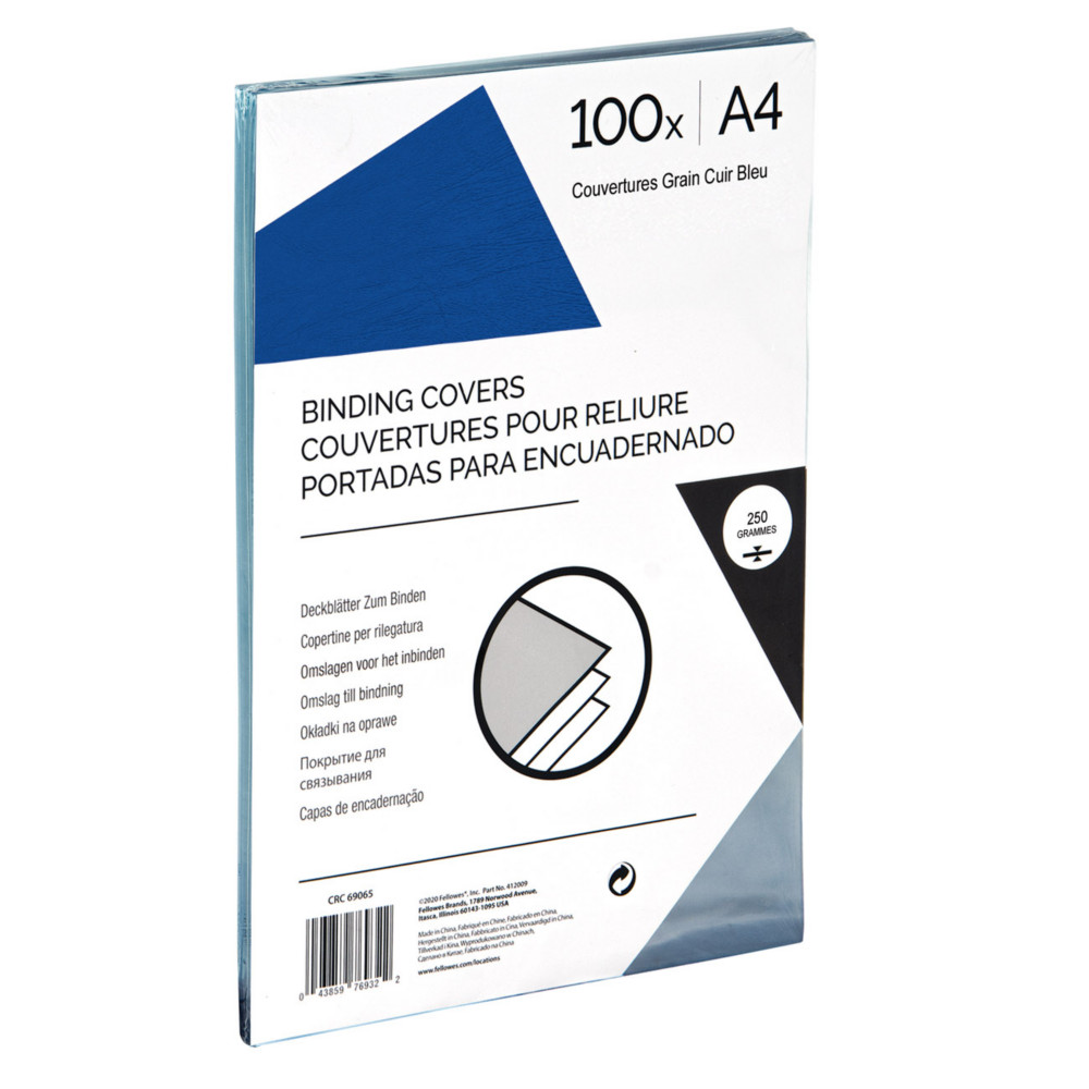 Couvertures de reliure A4 carton grain cuir sans fentre - Bleu