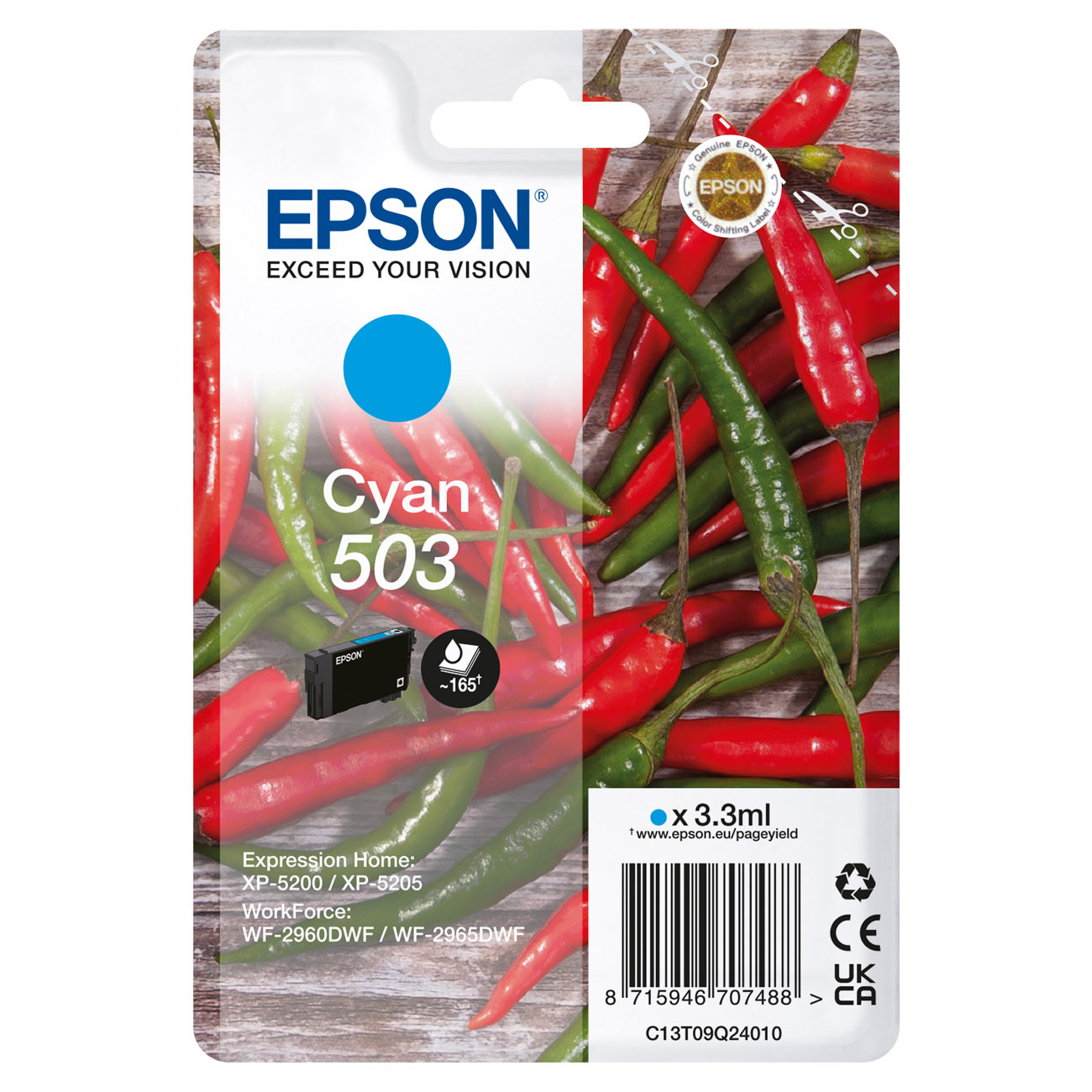 Epson 503 ''Piment'' Cartouche d'encre originale C13T09Q24010 - Cyan