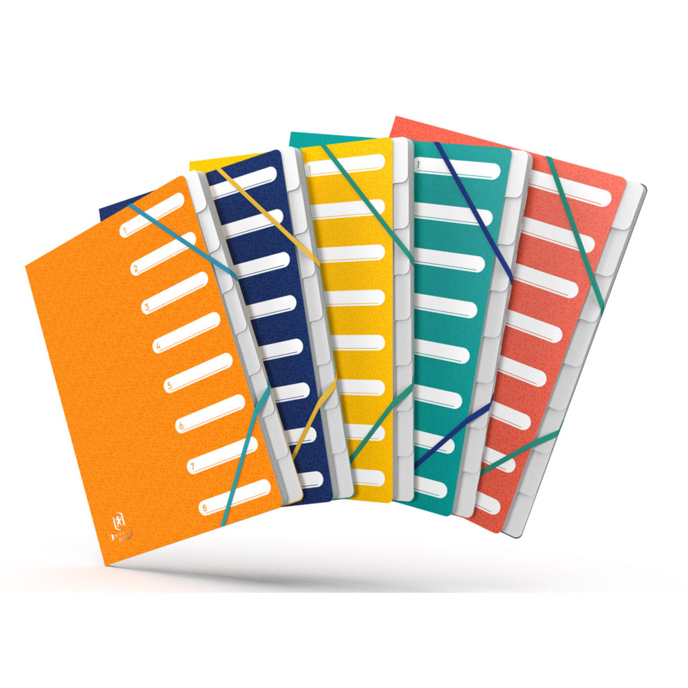 Oxford Trieur de documents A4 Bicolor Recyc+ en carte - 9 divisions - Assortis