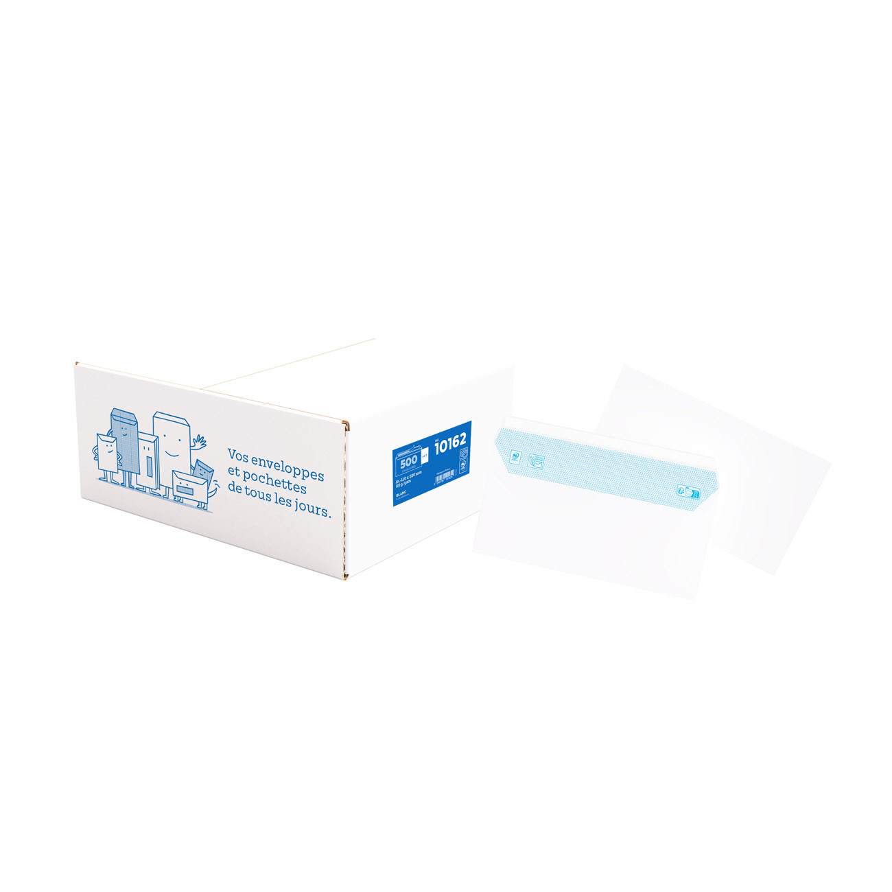 La Couronne Enveloppe blanche DL 110 x 220 mm 80g - Sans fenêtre - autocollante - Lot de 500