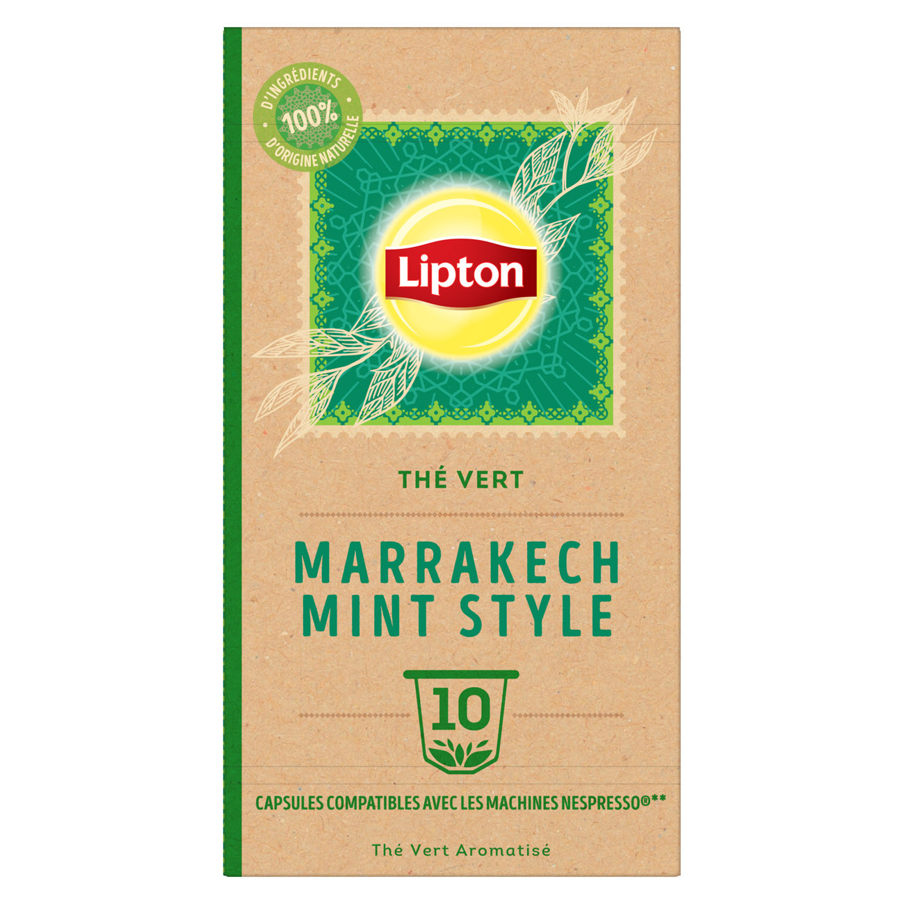 Lipton Thé Vert Marrakech - Capsules compatibles Nespresso - Boîte de 10