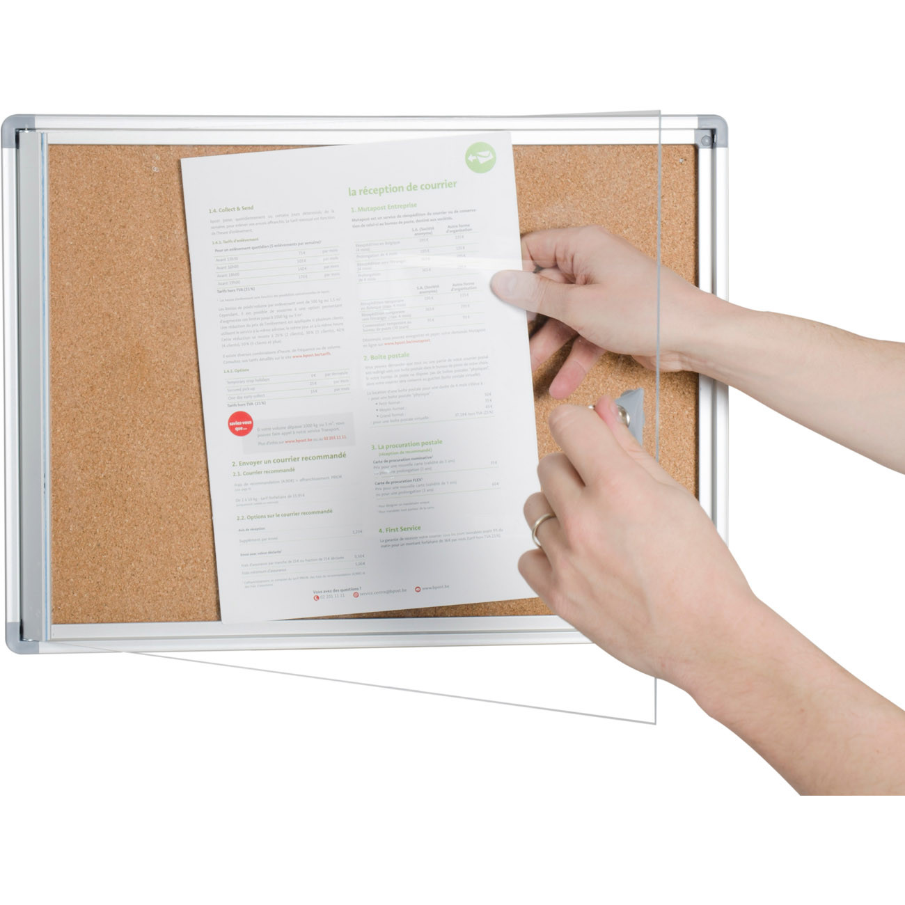 Planorga Vitrine d'intérieur NF Homa 9 feuilles A4 - Cadre alu - Fond Liège