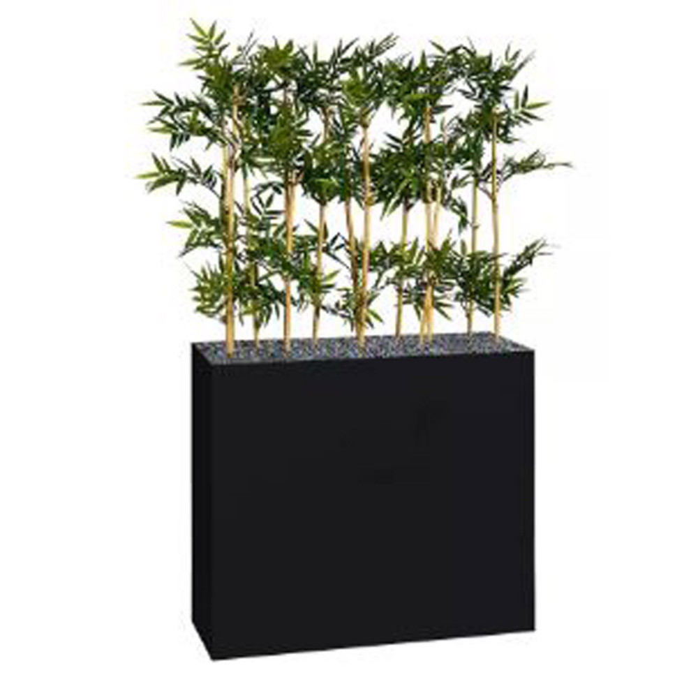 Jardinire artificielle haute sur roulettes - Composition florale en bambou - Noir