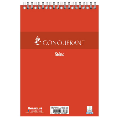 Conquerant Bloc notes à spirale Sténo A5 14,8 x 21 cm - 60g - Ligné 7 mm - 180 pages