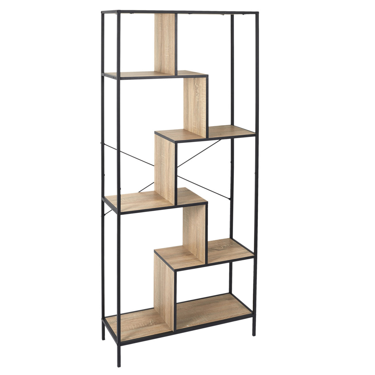Etagère Edison structure métal noir plateau bois L. 80 x P. 30 x H. 180 cm