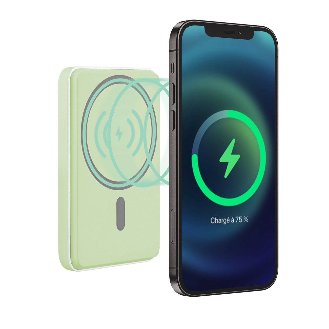 TNB Batterie portable compatible Magsafe 5000 MAH - Powerbank à charge rapide 15W sans fil (Qi) et 20W en filaire - Vert