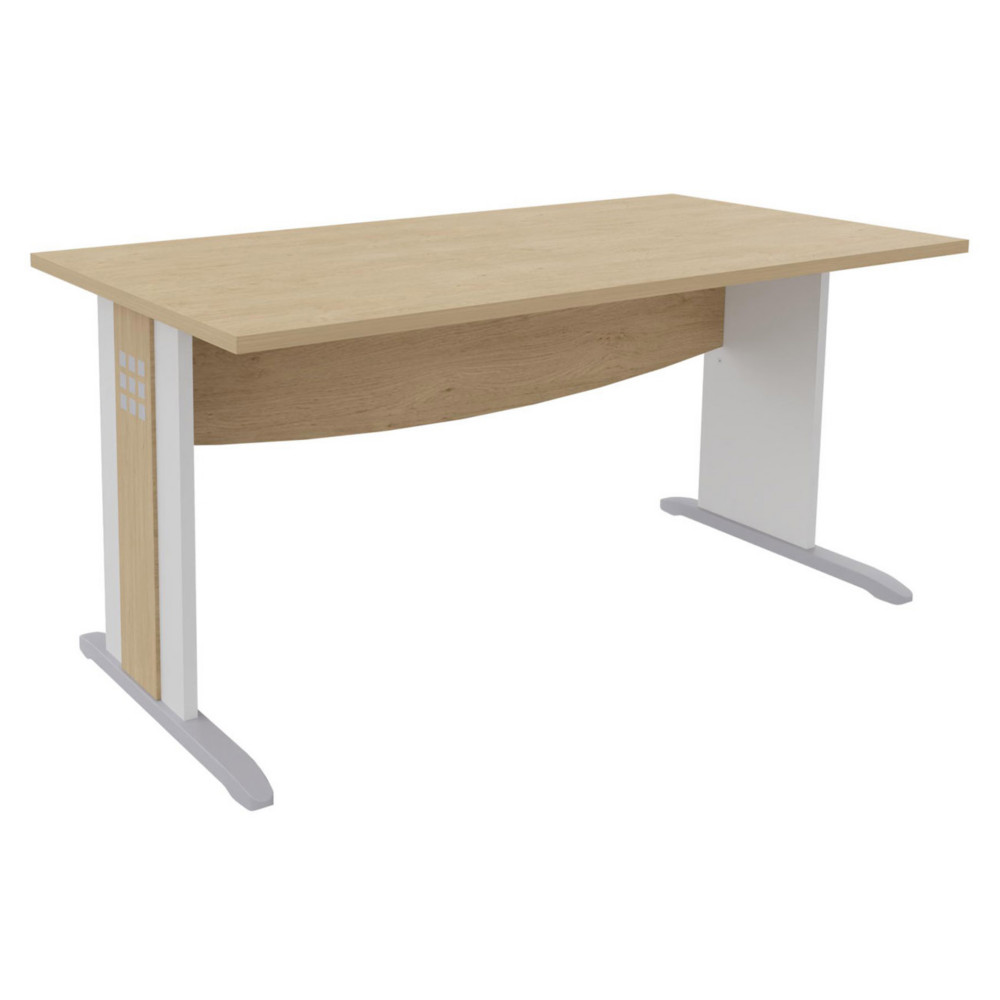 Bureau droit Axiome - L.140 x P.80 cm - Plateau Chne - Pieds L Blanc