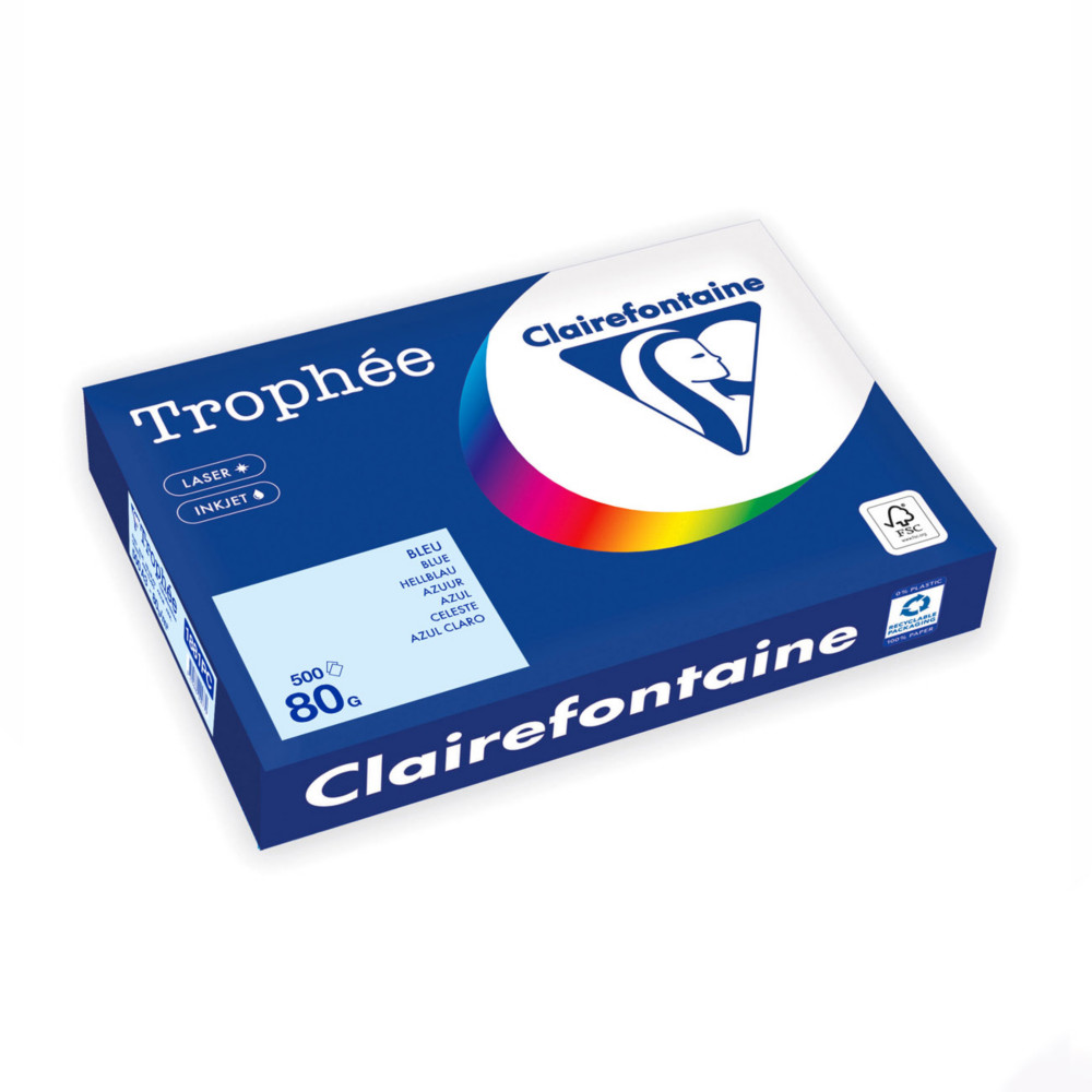 Clairefontaine Papier A3 couleur Trophe - 80g - Ramette de 500 feuilles - Bleu