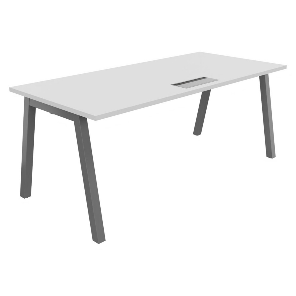 Bureau droit Burocolor A avec trappe d'accs - L.180 x P.80 cm - Plateau Blanc - Pieds  Aluminium