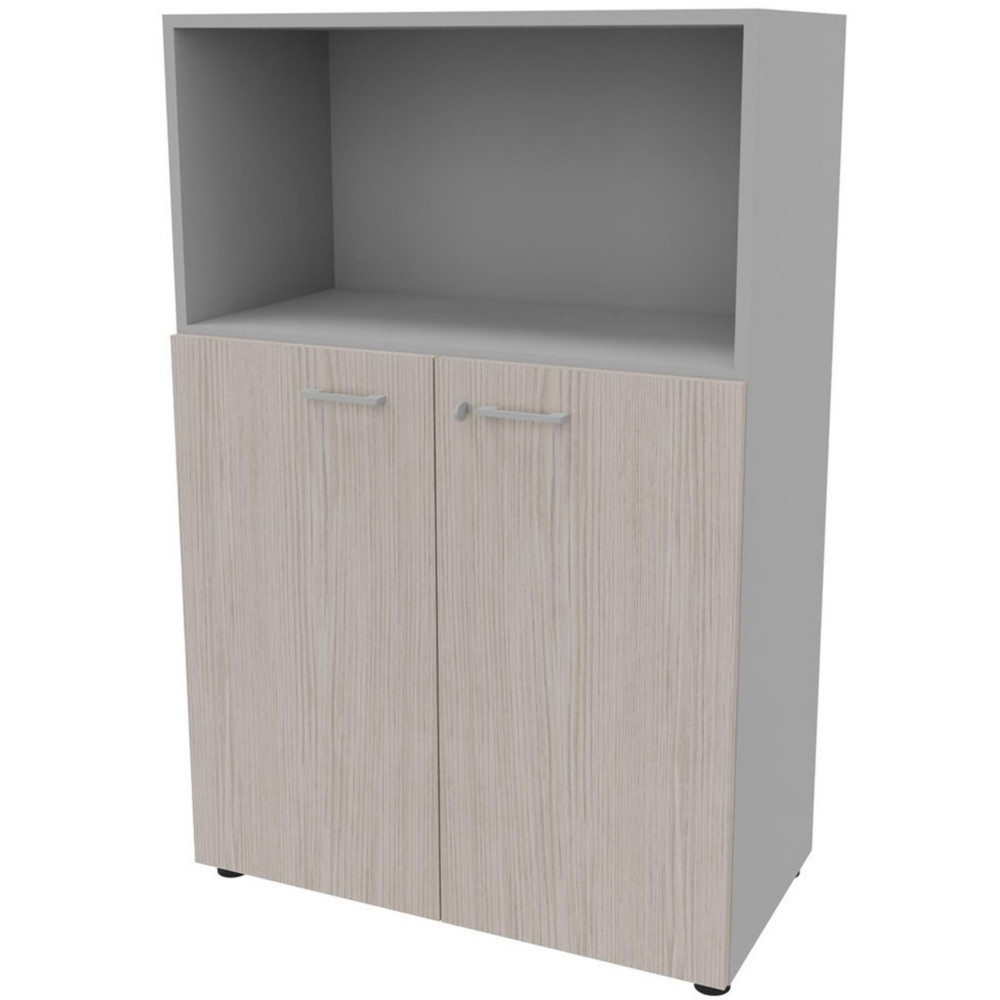 Armoire mi-haute avec niche Arold H.131 x L.86 cm portes basses Orme gris / Aluminium