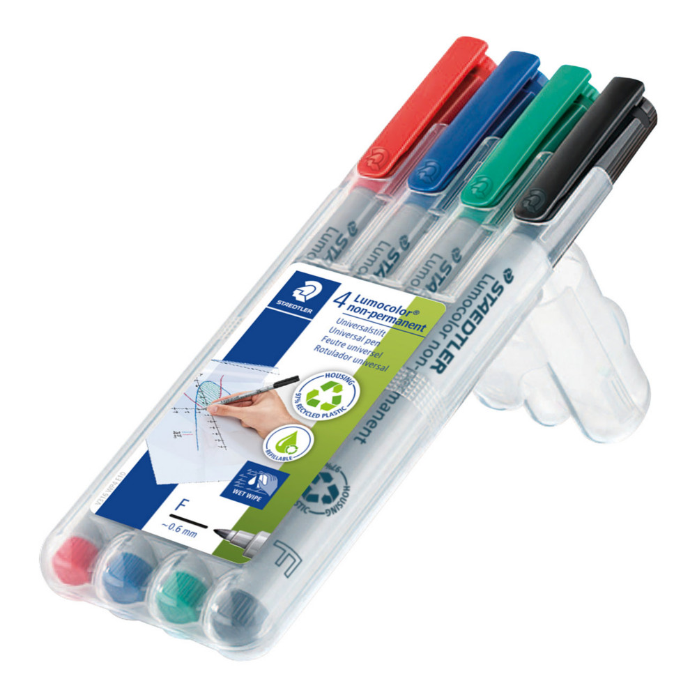 STAEDTLER Lumocolor Marqueur non-permanent Lumocolor 316 pointe fine 0,6 mm  plastique recycl  97% - Etui de 4 assortis
