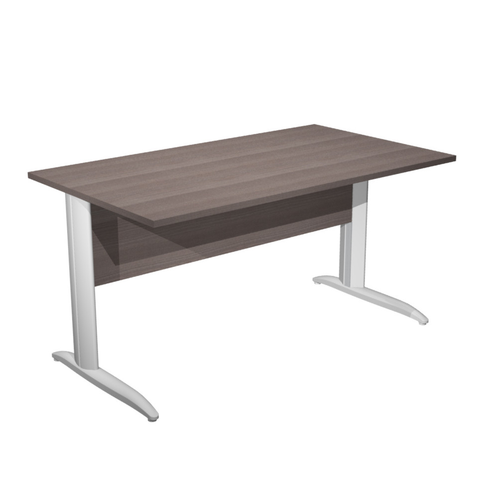 Bureau droit Pronto Mtal - L.140 x P.80 cm - Plateau Cendre - Pieds L Blanc