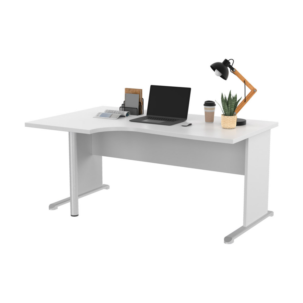 Bureau d'angle compact retour  gauche Pronto Bois - L.160 x P.100 cm - Plateau Blanc - Pieds L Blanc