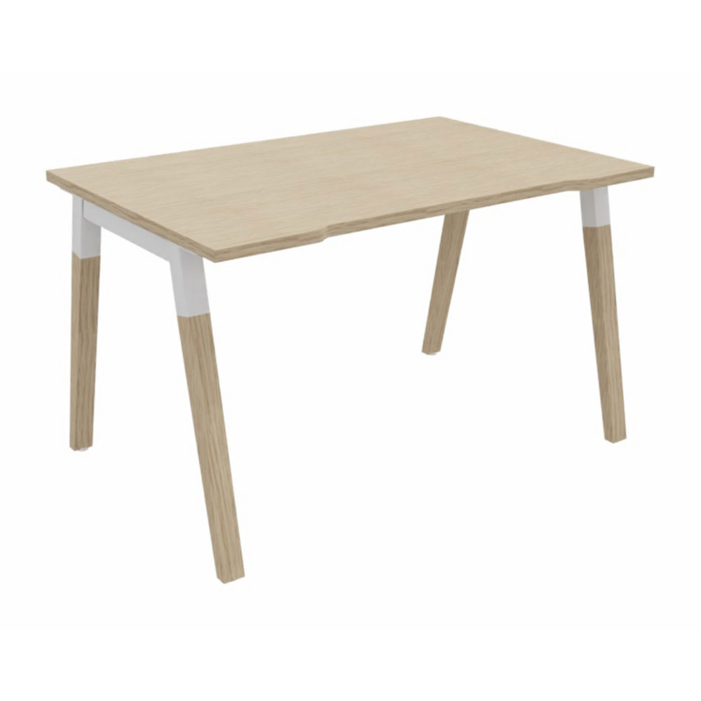 Bureau droit chancr Burocolor A - L.120 x P.80 cm - Plateau Chne - Pieds Bois/Blanc