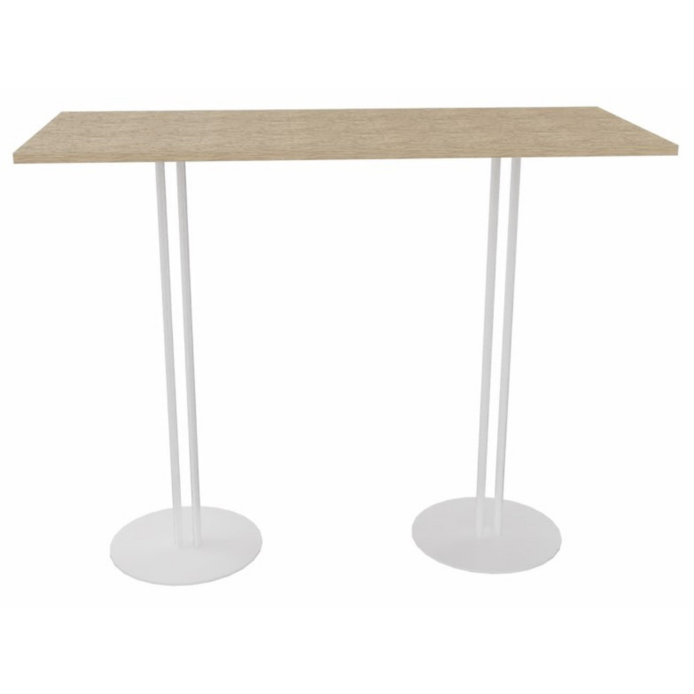 Table haute Roxane L.140 x P.60 x H.110 cm - Plateau Chne - 2 pieds tube Blanc