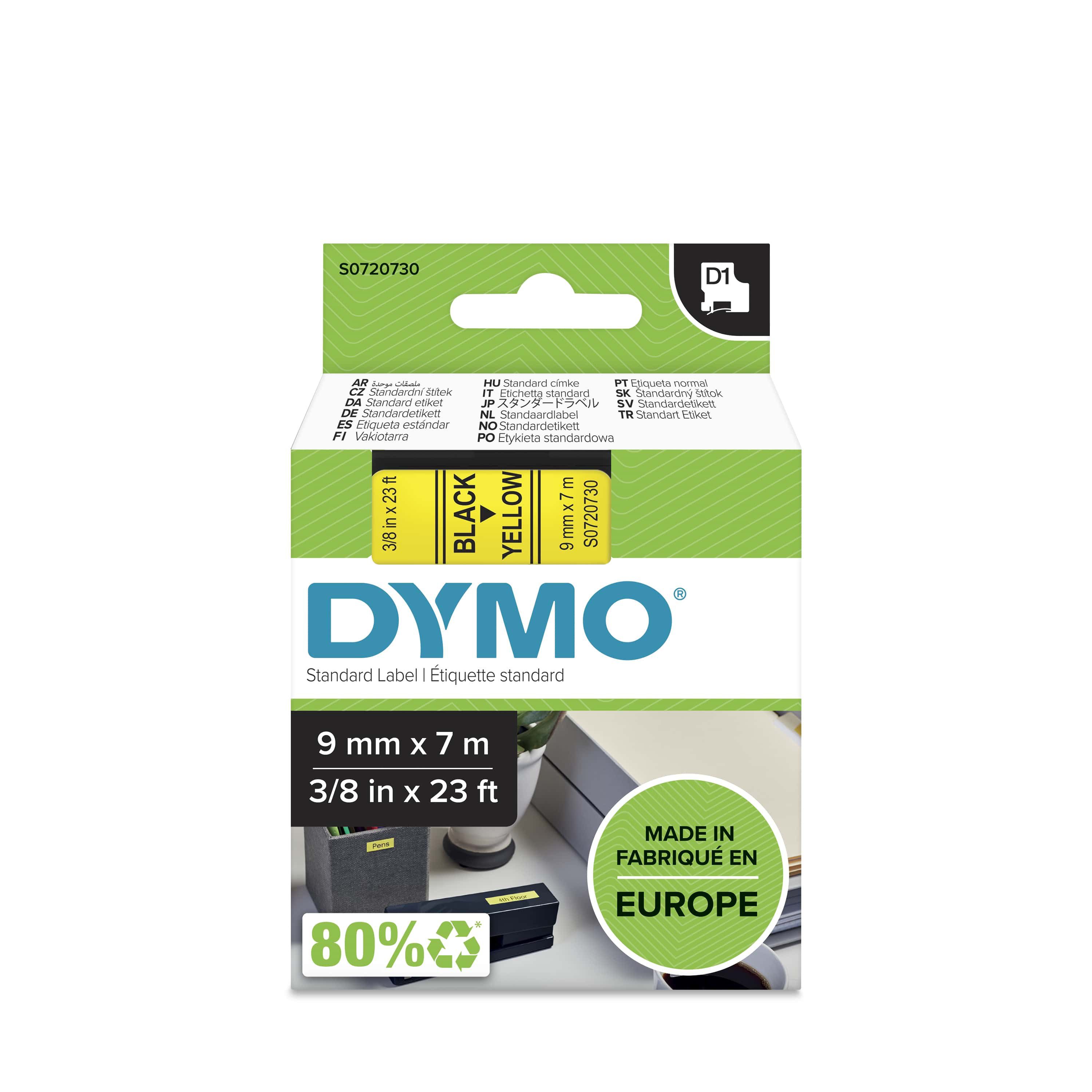 Dymo Ruban D1 S0720730 pour étiqueteuse 9 mm x 7 sur Jaune