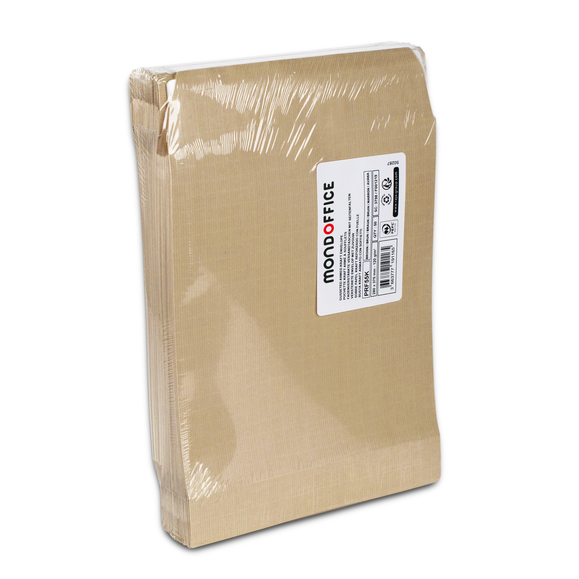 MONDOFFICE Pochette kraft brun 280 x 375 mm 120g sans fenêtre - soufflet 5 cm - autocollante bande protectrice - Lot de 50