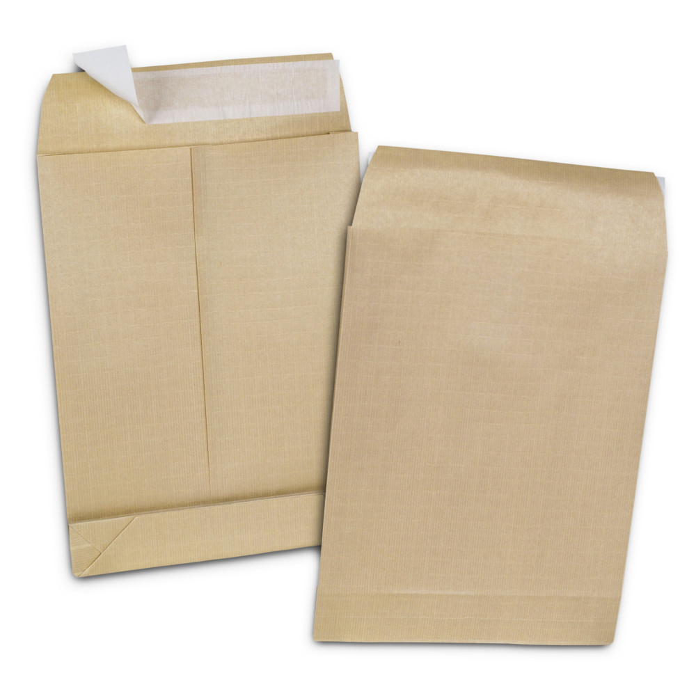 RAJA Pochette kraft brun 280 x 375 mm 120g sans fentre - soufflet 5 cm - autocollante bande protectrice - Lot de 50