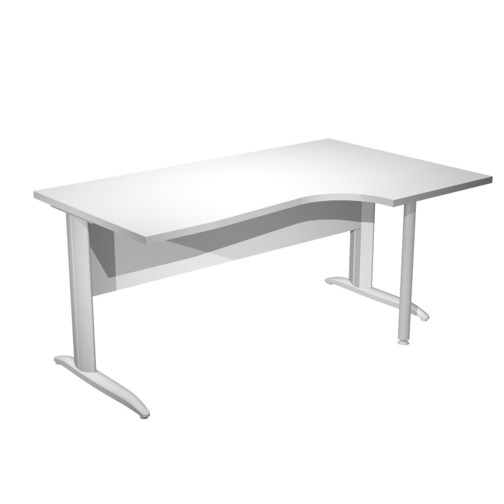 Bureau d'angle compact retour  droite Pronto Mtal - L.160 x P.100 cm - Plateau Blanc - Pieds L Aluminium