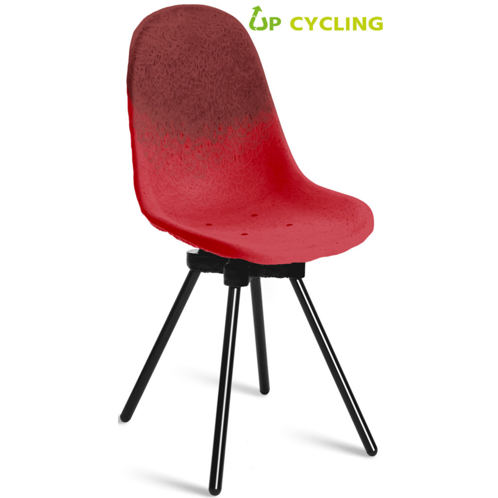 Chaise upcycle Ida coque plastique Bordeaux et Rouge - 4 pieds mtal Noir