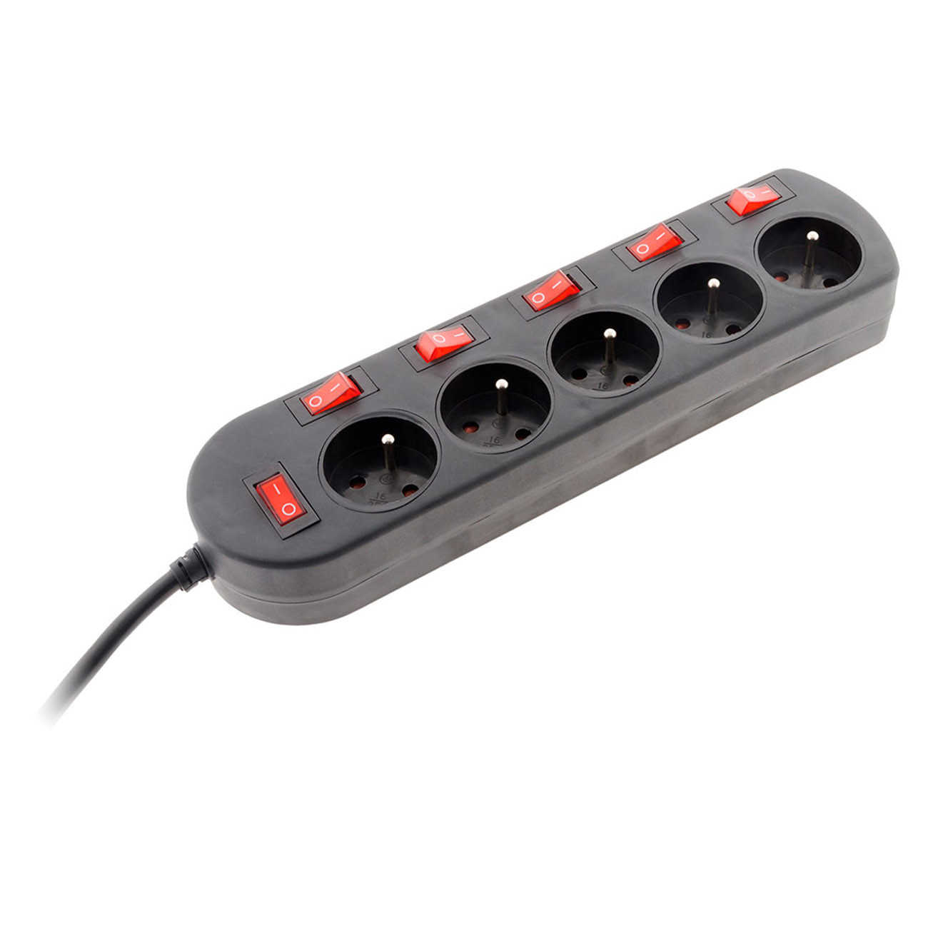 Zenitech Multiprise 5 prises secteur 16A avec interrupteur lumineux individuel - 3 m - Noir