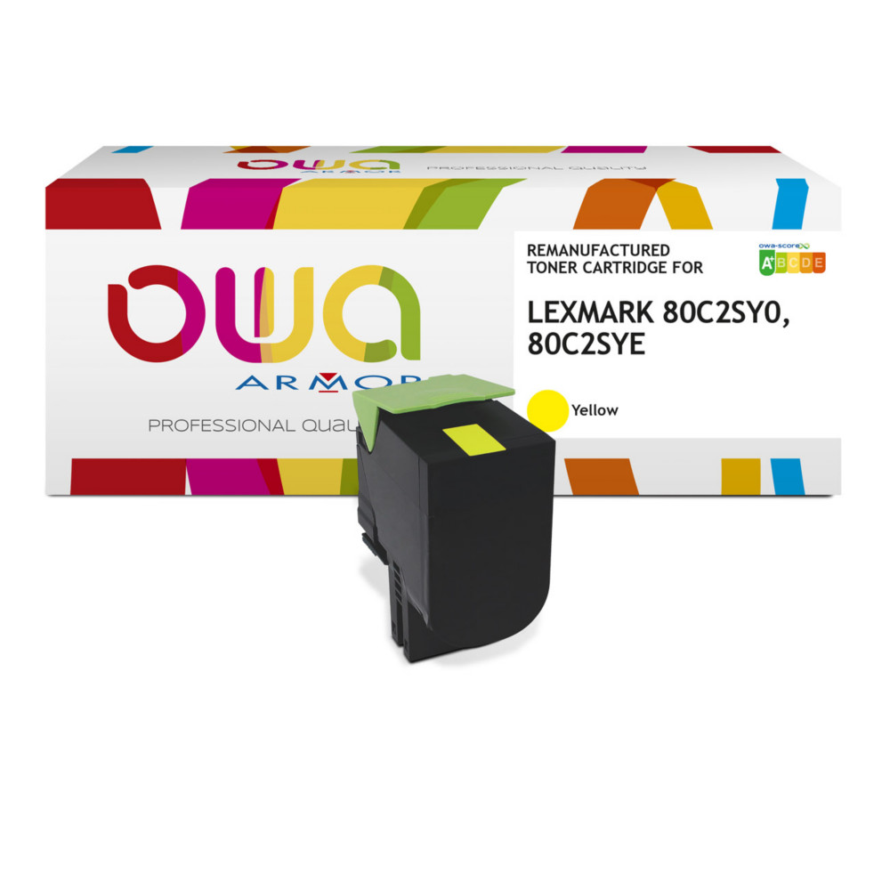 OWA Toner compatible cartouche Laser LEXMARK 802SY - 80C2SY0 - K15652OW - 2000 pages Jaune