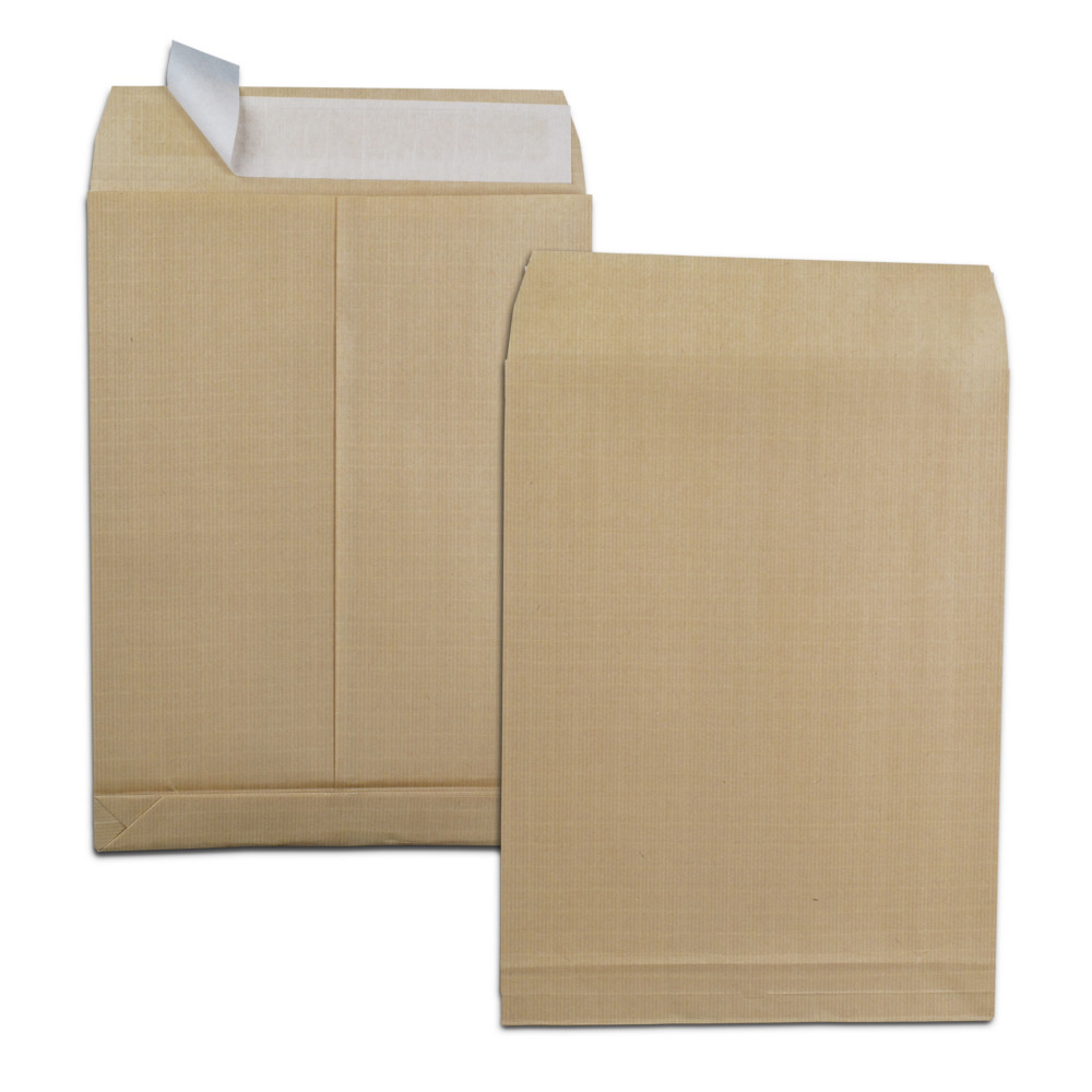 RAJA Pochette kraft brun 280 x 380 mm 120g sans fentre - soufflet 3 cm - autocollante bande protectrice - Lot de 50