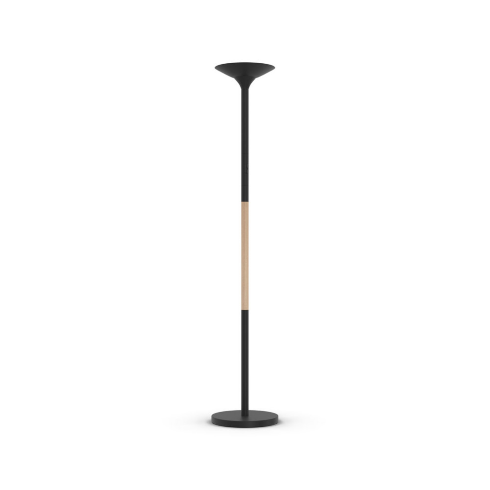 Unilux Lampadaire Pryska - Led intgre - 40W - Variateur d'intensit - Acier et bois htre - Noir