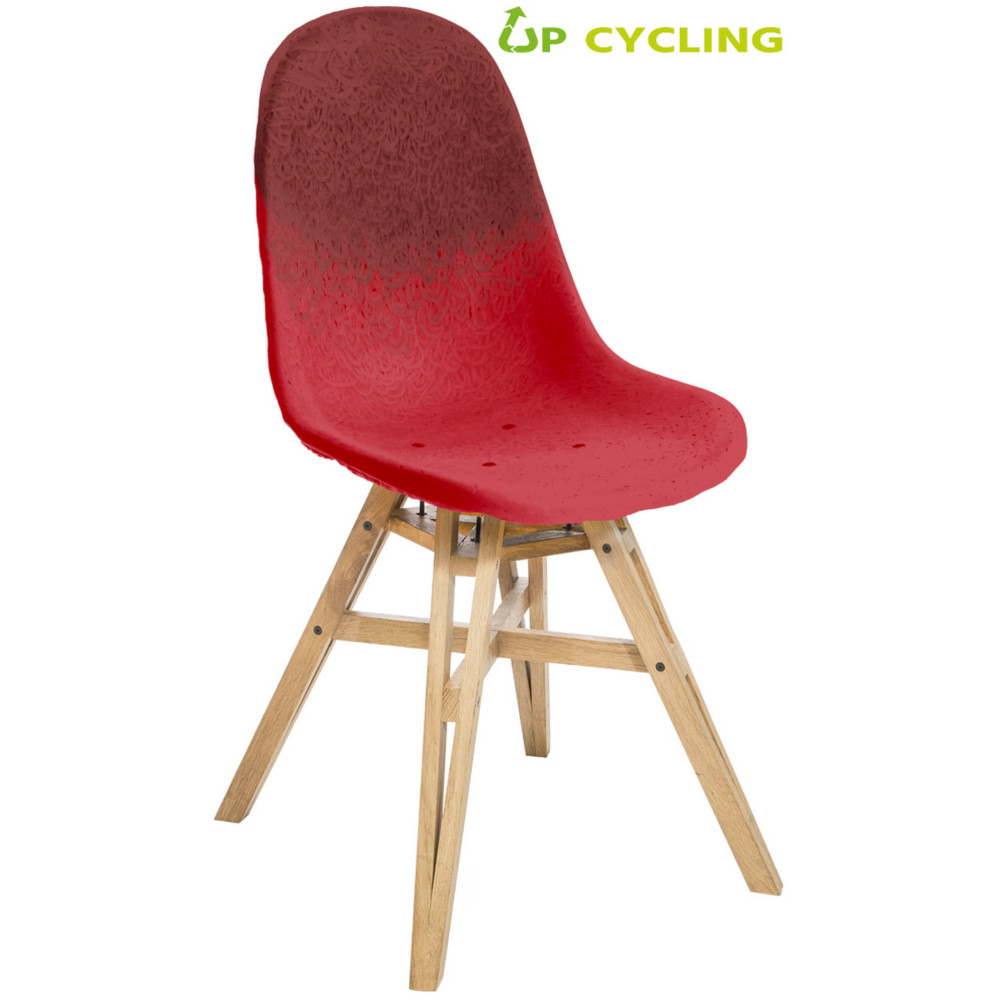 Chaise upcycle Ida coque plastique Bordeaux et Rouge - 4 pieds bois Chne massif