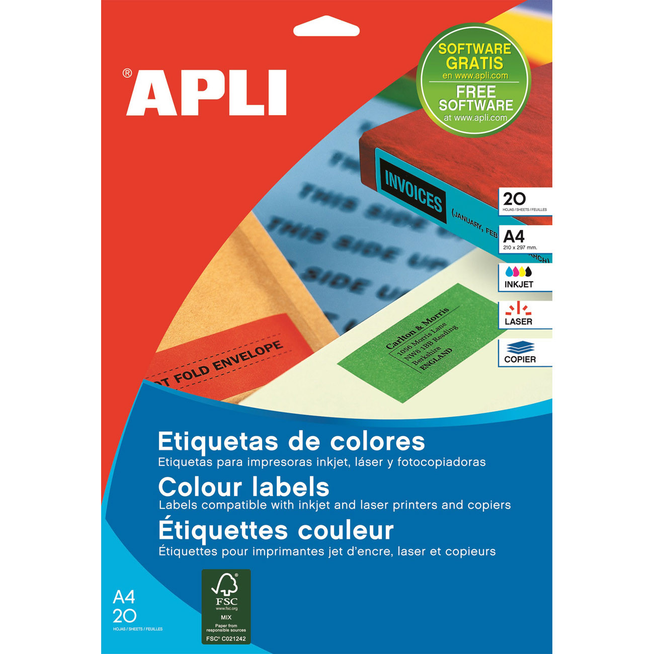 APLI 14600 Etiquettes jaunes multi-usage 99,1 x 38,1 mm - Pochette de 280
