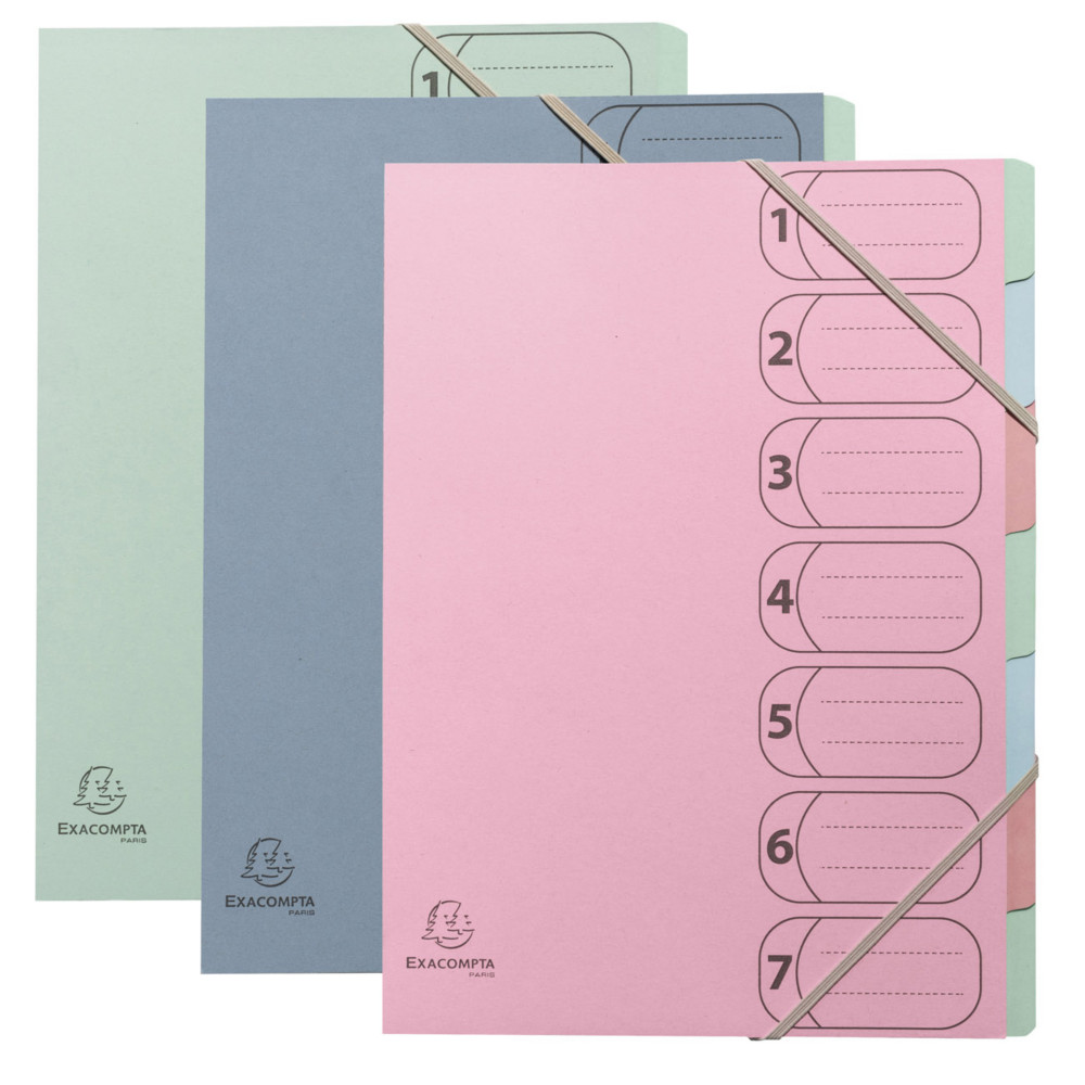 Exacompta Trieur Hamonika 7 compartiments A4 avec lastiques Autentik- Couleurs assorties - Lot de 3