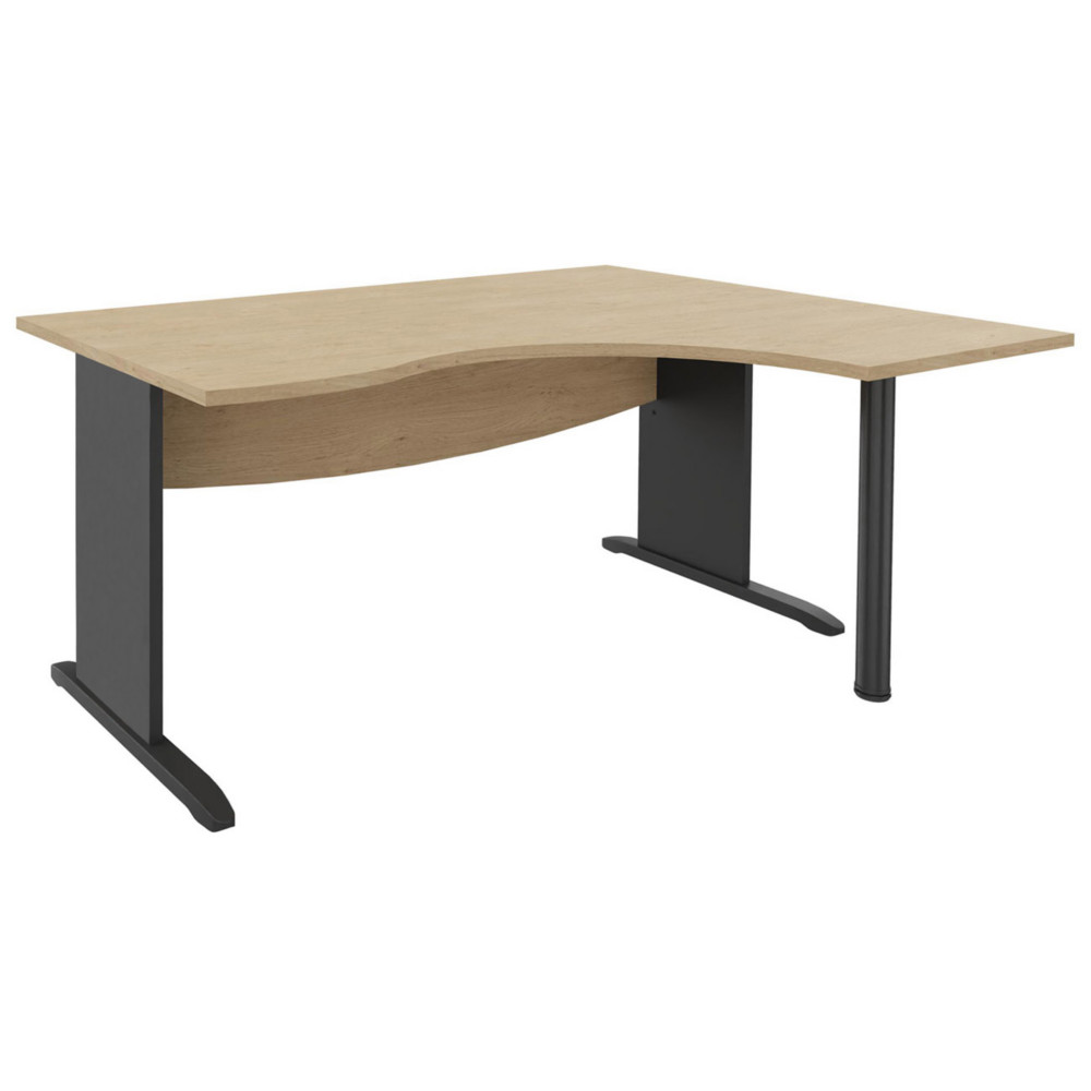Bureau d'angle compact retour  droite Activity mtal L.180 x P.120 cm - Plateau Chne clair - Pieds L Anthracite