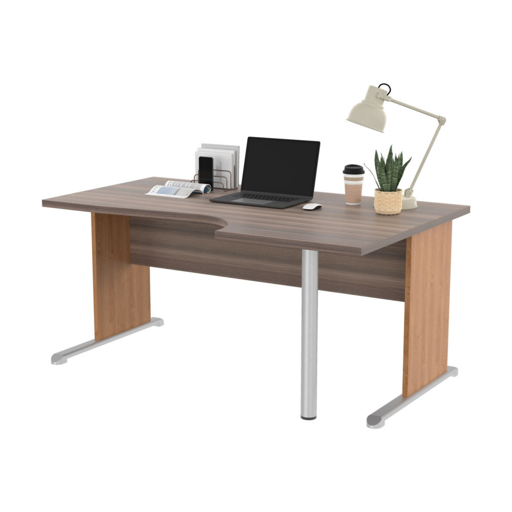 Bureau d'angle compact retour  droite Pronto Bois - L.160 x P.100 cm - Plateau Cendre - Pieds L Aulne