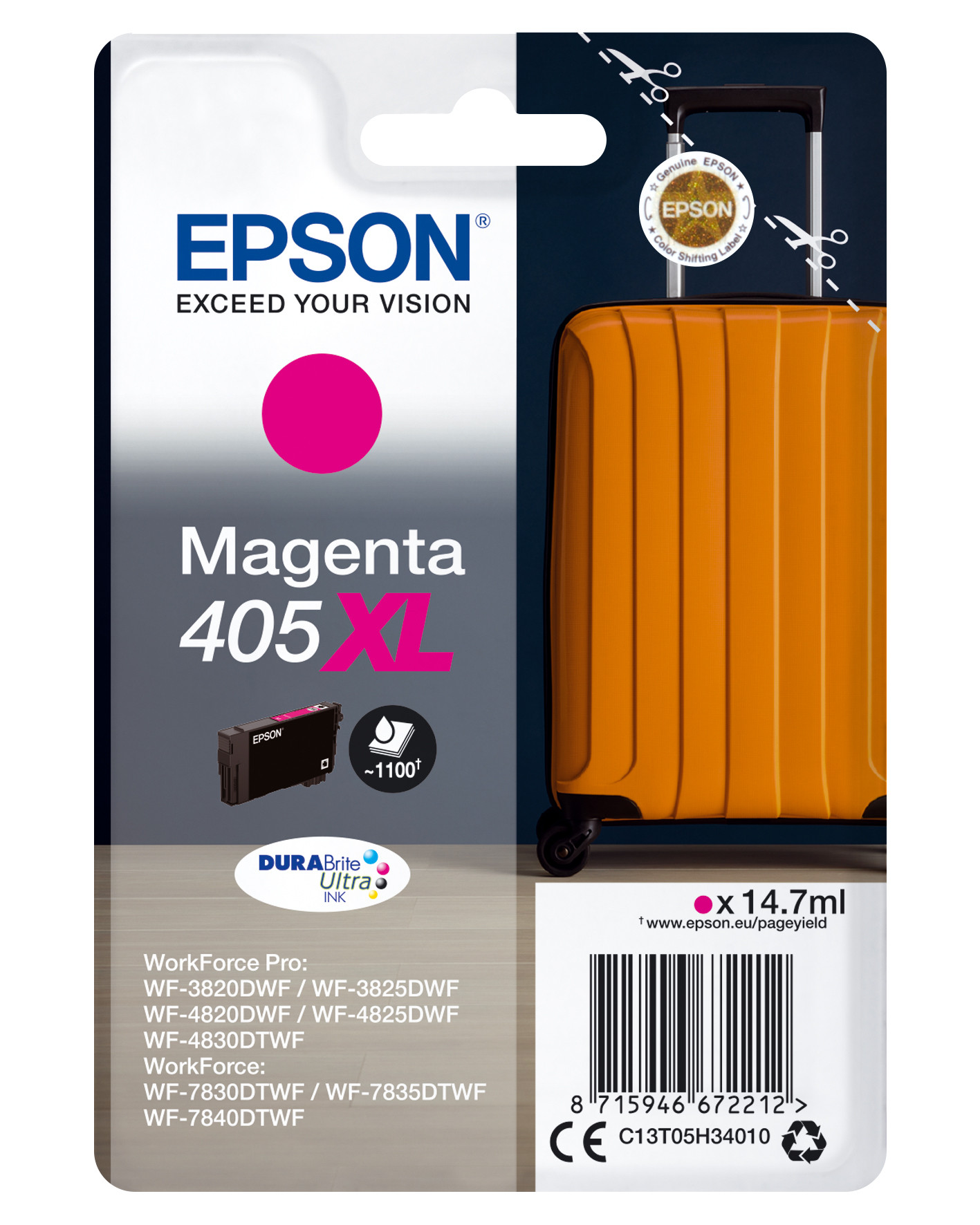 Epson 405 XL ''Valise'' Cartouche d'encre originale grande capacité C13T05H34010 - Magenta