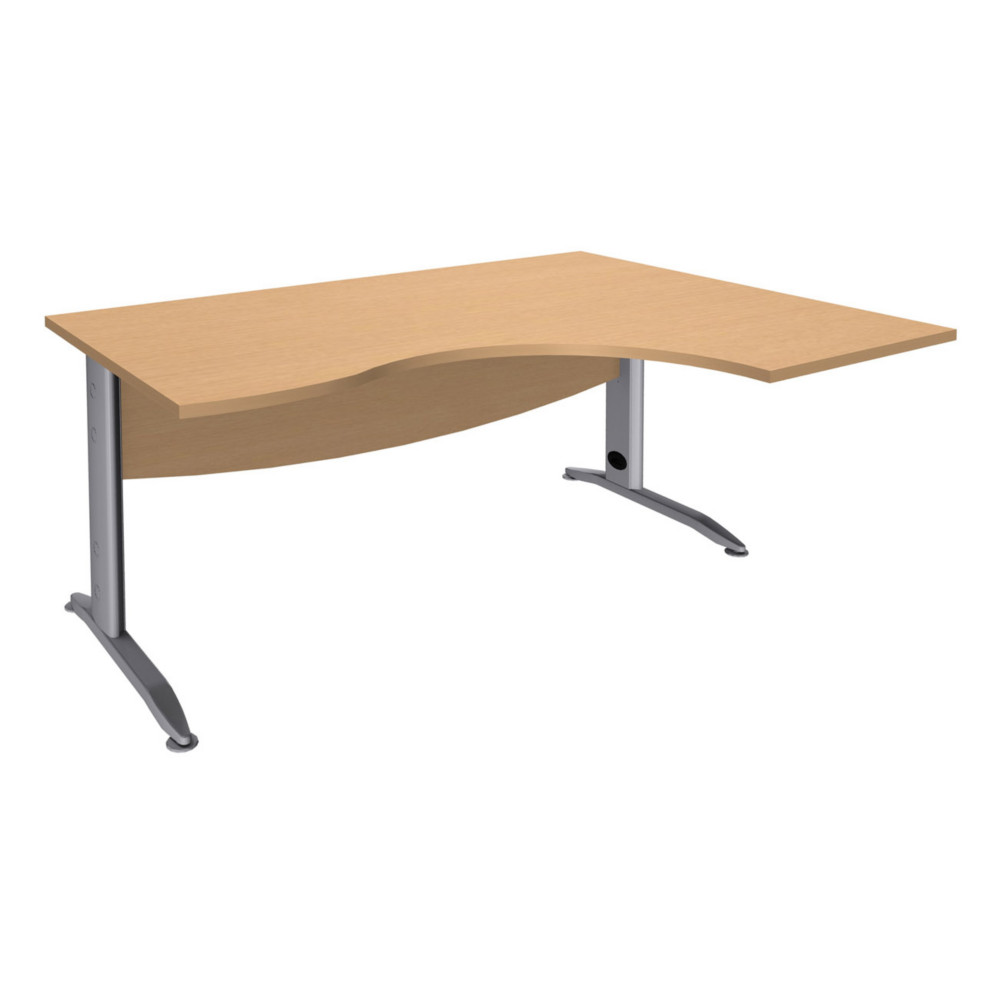 Bureau d'angle compact retour  droite Activity mtal L.180 x P.120 cm - Plateau Htre - Pieds L Aluminium