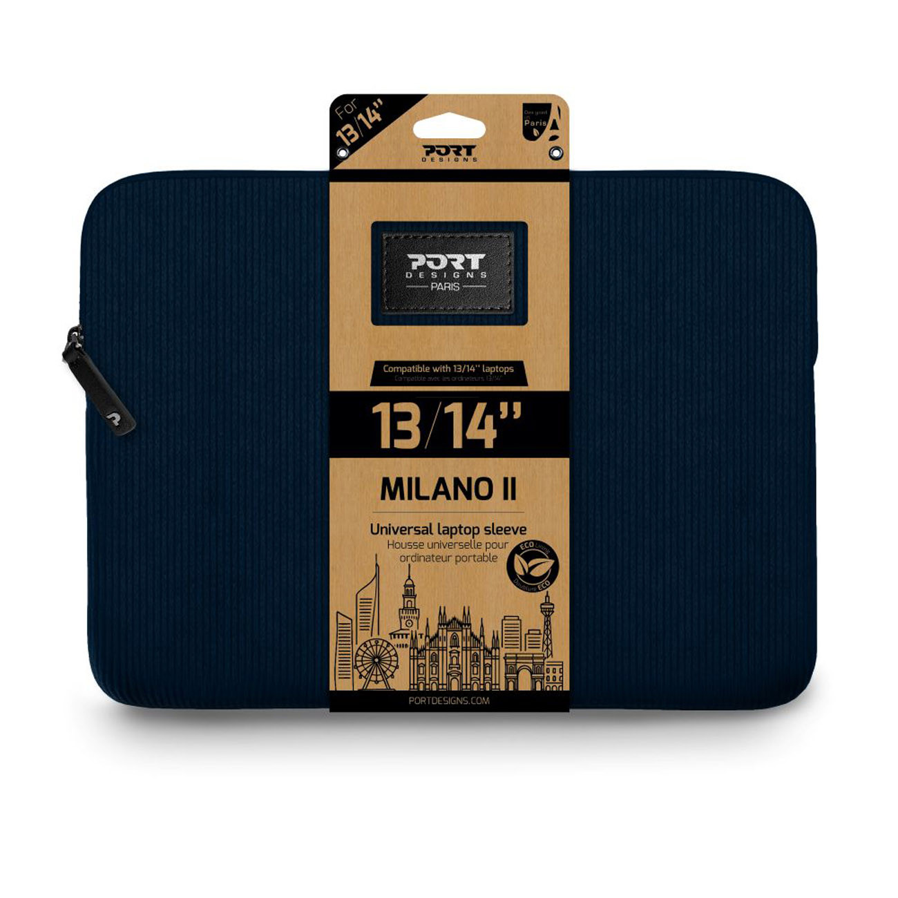 Port Designs Housse PC Milano II Eco 13 / 14'' NAVY BLUE - Velour Bleu