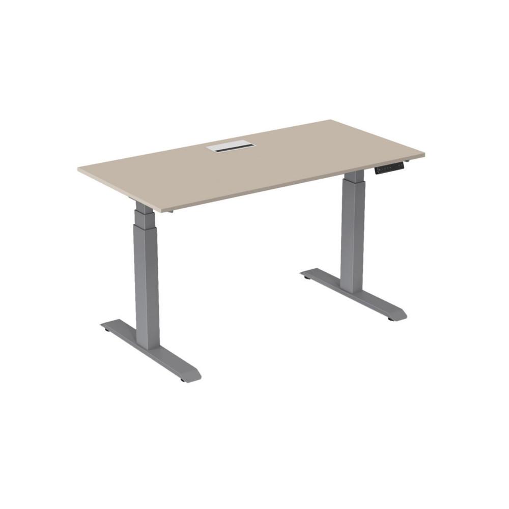 Bureau assis-debout Activ'o - Rglage lectrique en hauteur - L.160 x P.80 cm - Plateau Argile avec top access - Pieds mtal Gris
