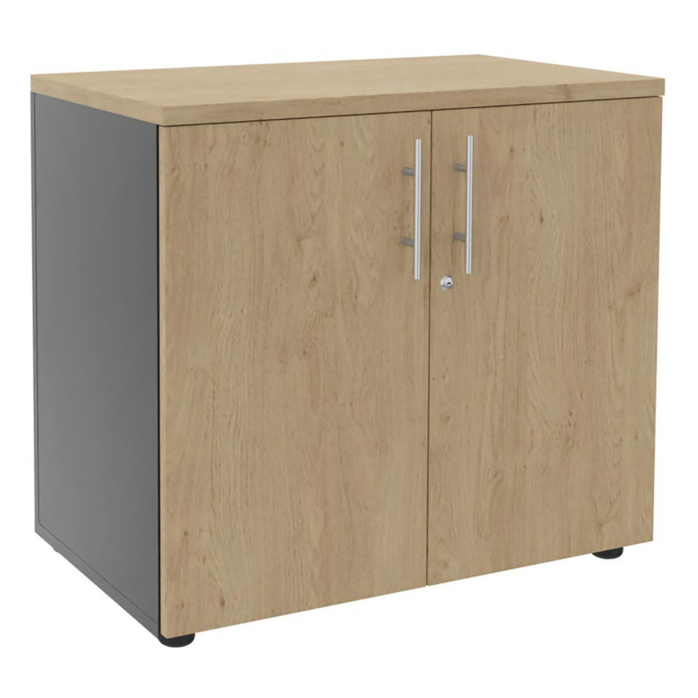 Meuble bas Axiome - L.80 x H.72 cm - 2 portes - Corps Anthracite - Portes Chne